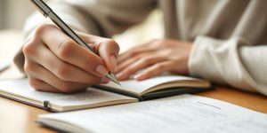Person writing goals in a notebook.